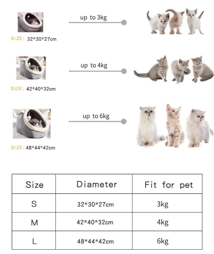 Soft cave igloo style cat bed designed for ultimate pet comfort, includes a small play ball.