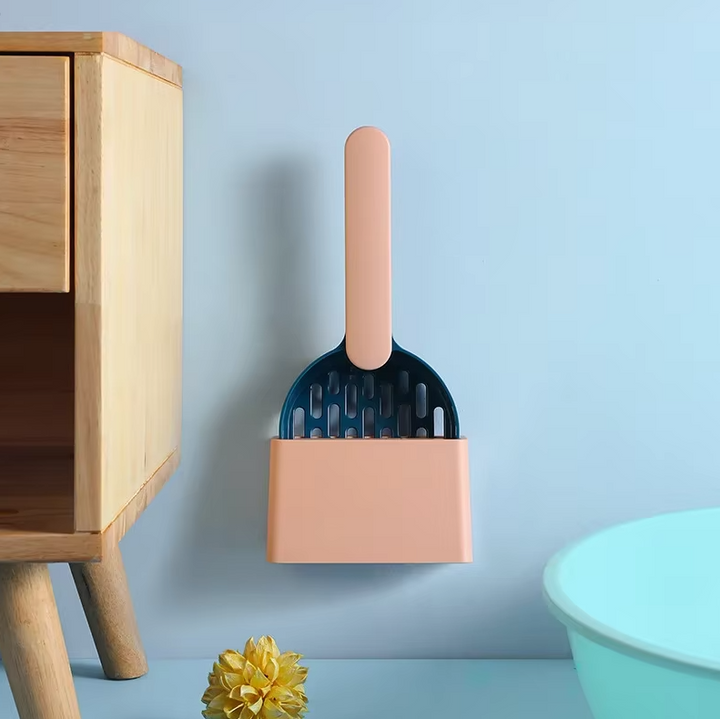 Resin cat litter scoop with easy-clean stand, green, promotes pet hygiene and odor management