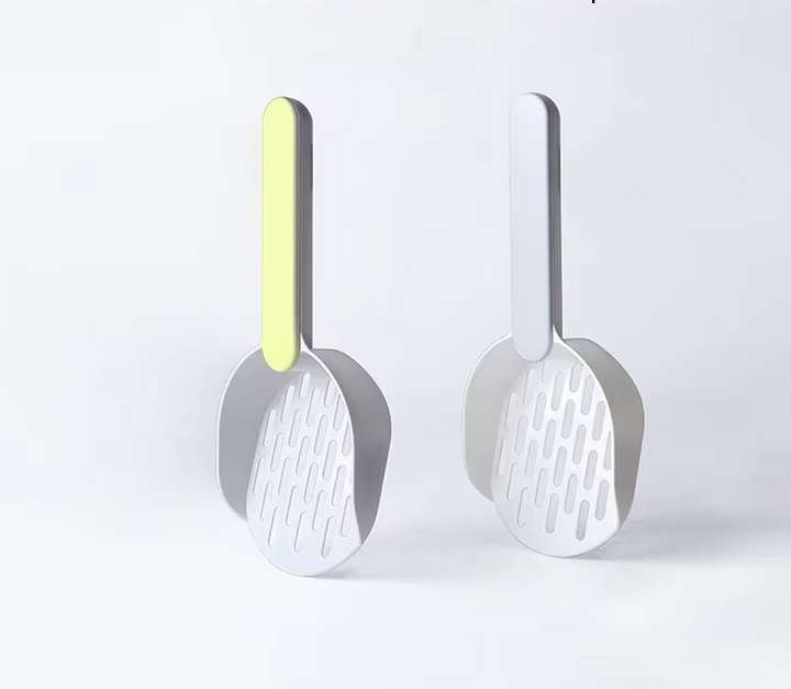 Practical litter scoop and holder for cat owners, beige, durable care tool for daily use