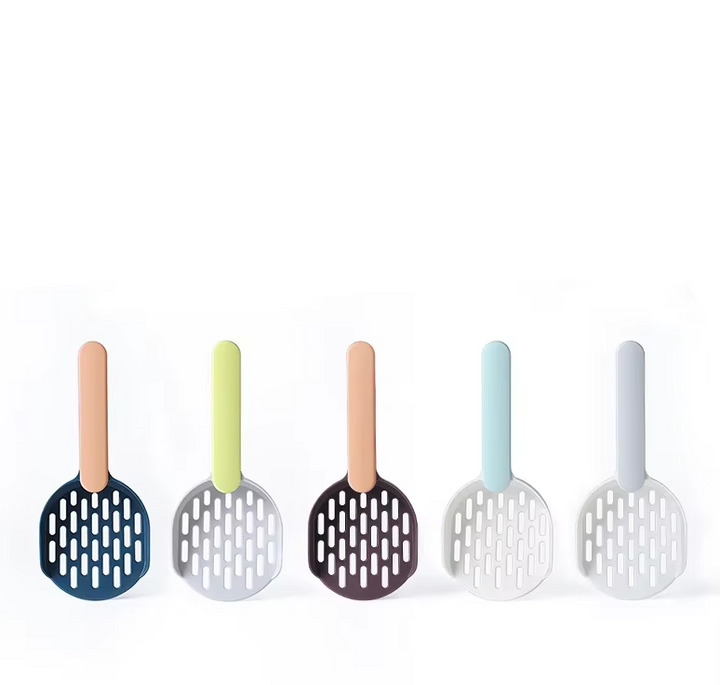 Modern cat litter scoop with ventilated storage stand, red, innovative pet hygiene solution for animal supply