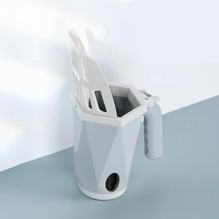 Durable unisex cat litter scoop with convenient built-in poop bag storage for pet care.