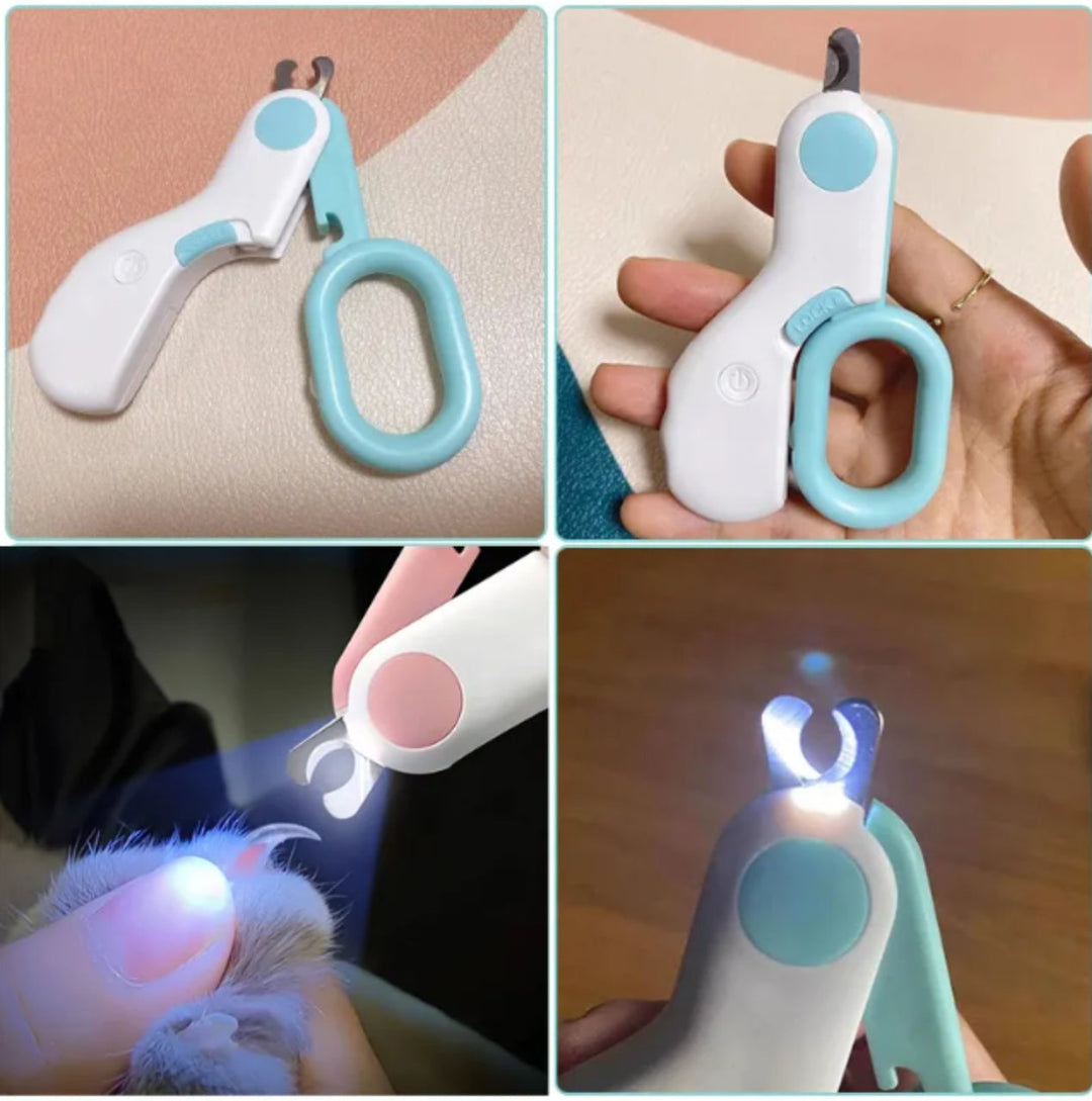 Unisex Cat Nail Trimmer with LED light and safety guard for precise feline paw grooming