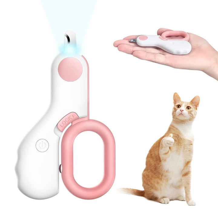 Adjustable stainless steel pet nail clippers for cats, featuring bright LED illumination