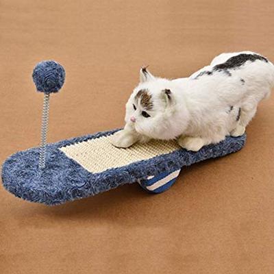 Unisex cat rocker with scratching board & toy for feline play & claw care, interactive pet accessory