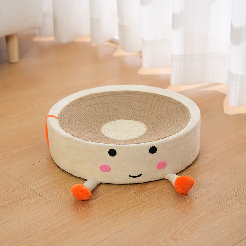 Close-up of sisal scratching surface on a cozy cat bed, ideal for durable feline play
