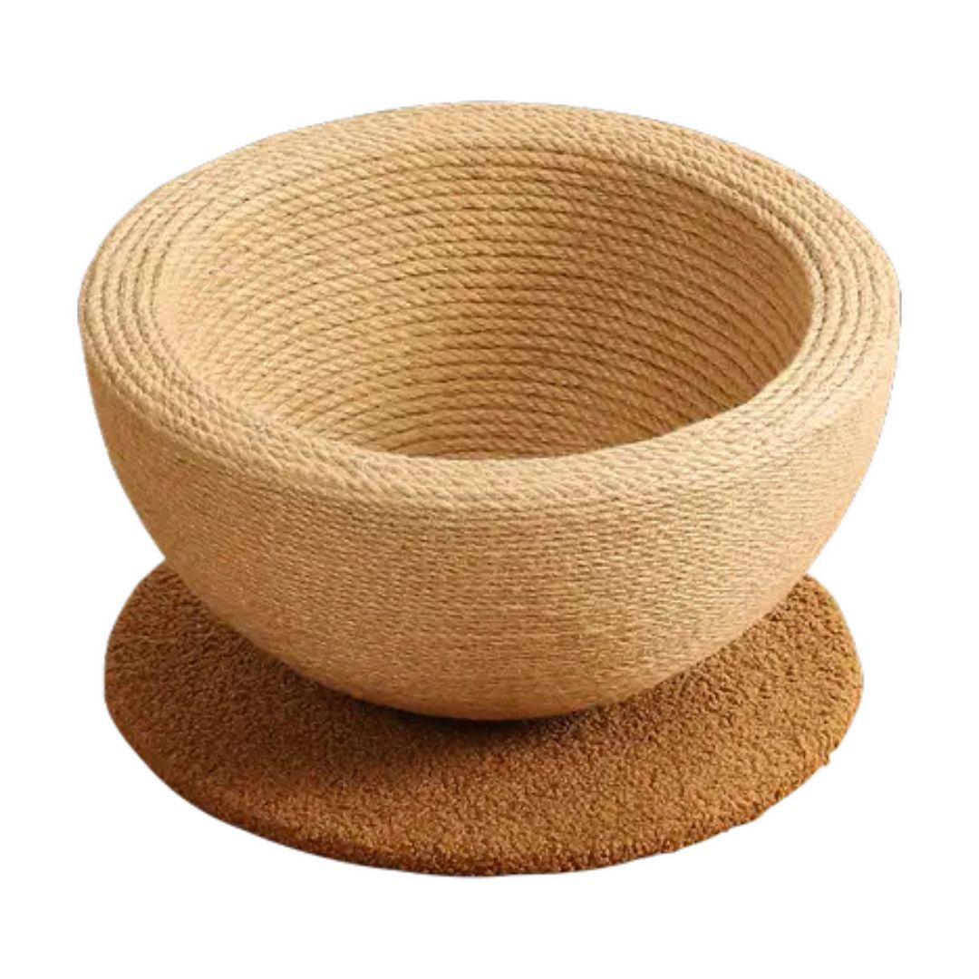 Natural sisal cat scratcher and sleeping ball, a dual-purpose pet furniture and cat accessory.