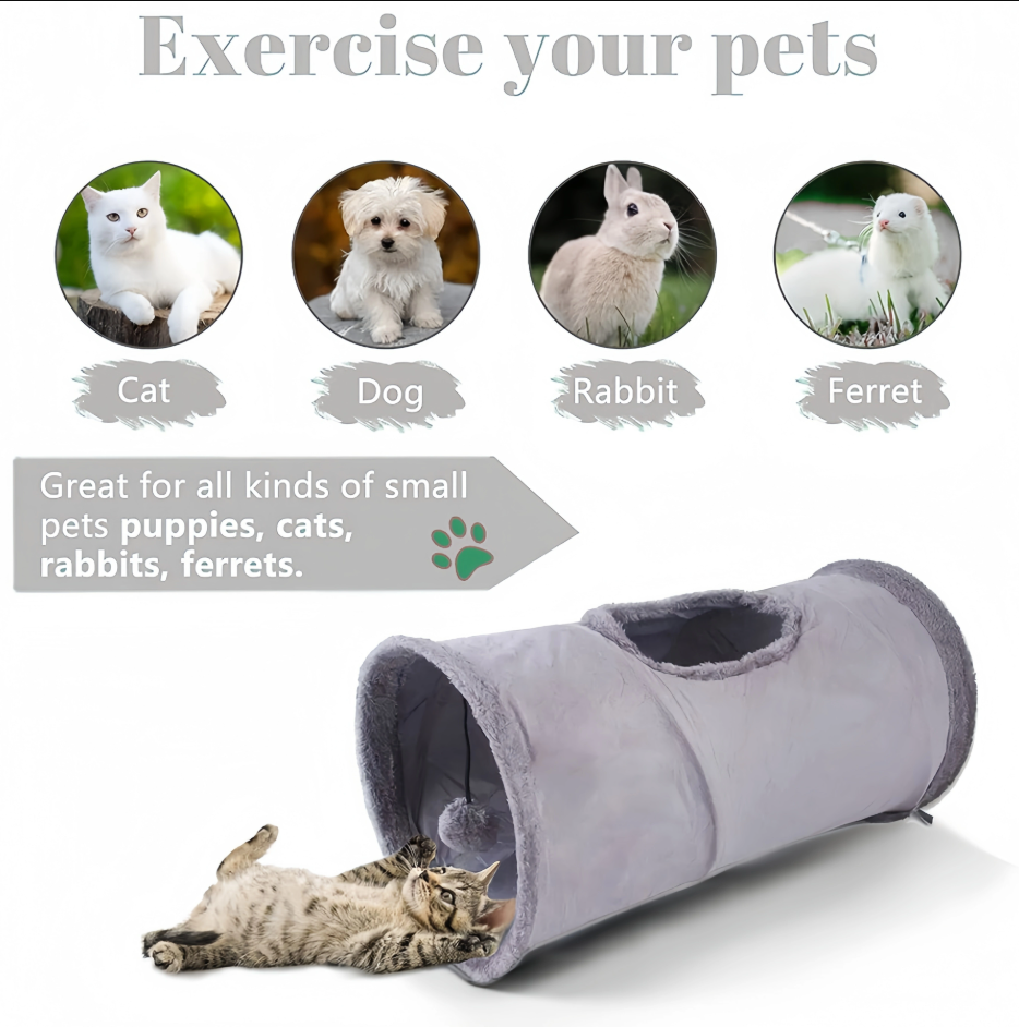 Interactive cat toy: soft cat tunnel with peek-a-boo window for playful felines