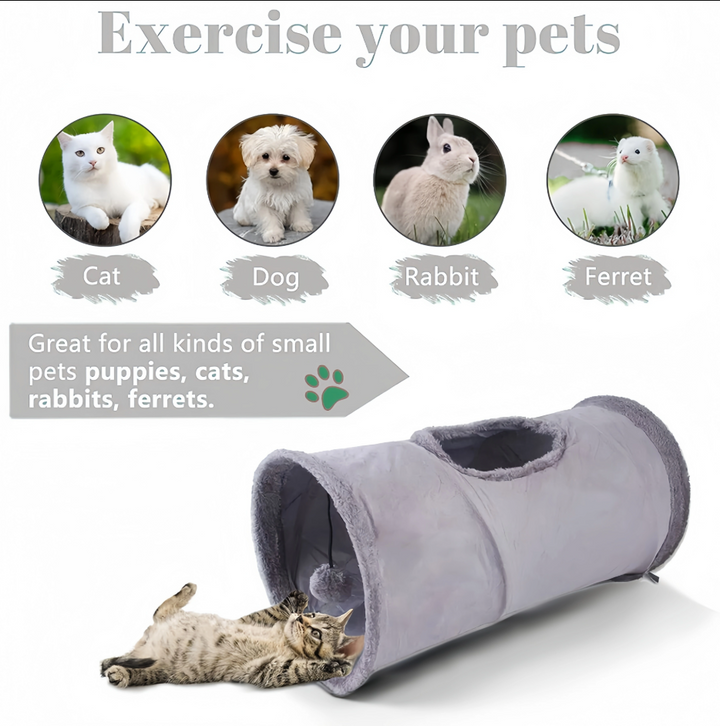 Interactive cat toy: soft cat tunnel with peek-a-boo window for playful felines