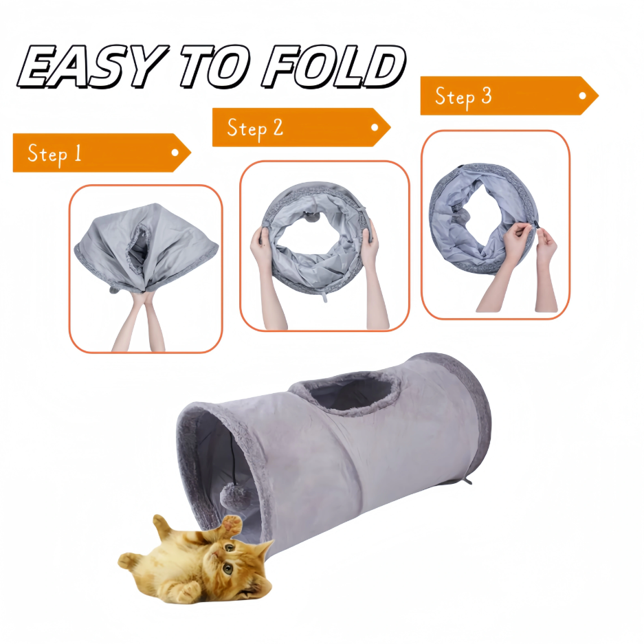 Blue cat tunnel with side viewing window, a fun pet accessory for restless cats