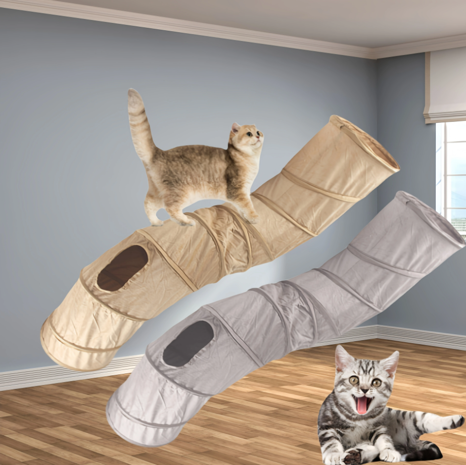Durable cat tunnel featuring a clear viewing window, promoting feline enrichment