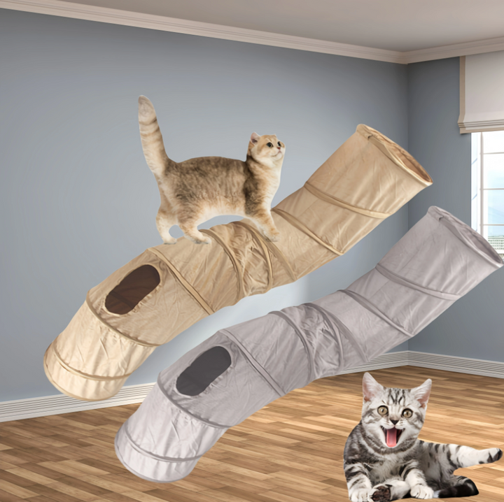 Durable cat tunnel featuring a clear viewing window, promoting feline enrichment