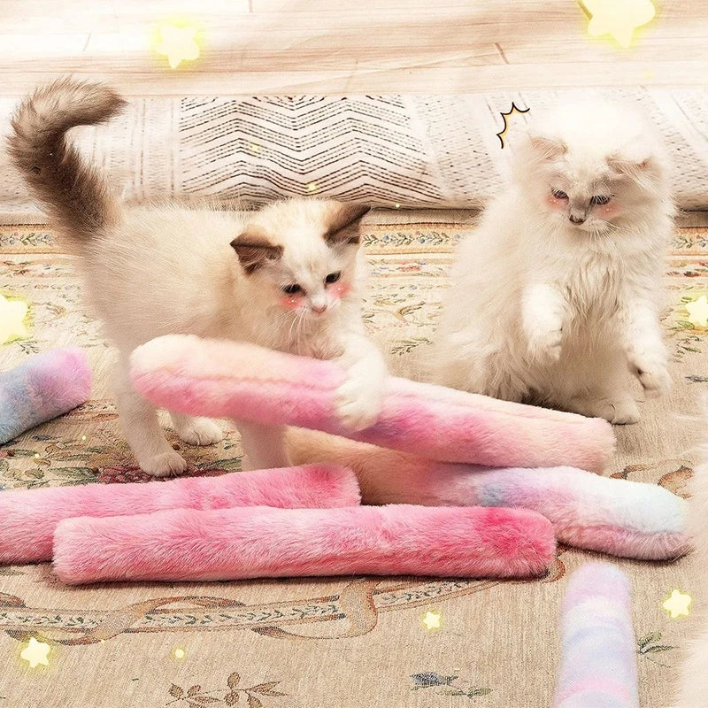 Close-up of a soft, catnip-filled plush toy, designed for kitten enrichment and pet play