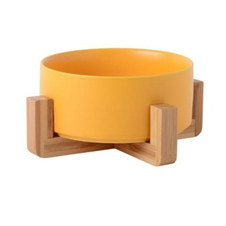 Unisex ceramic pet bowl and wooden stand, a hygienic and modern elevated feeder for pets