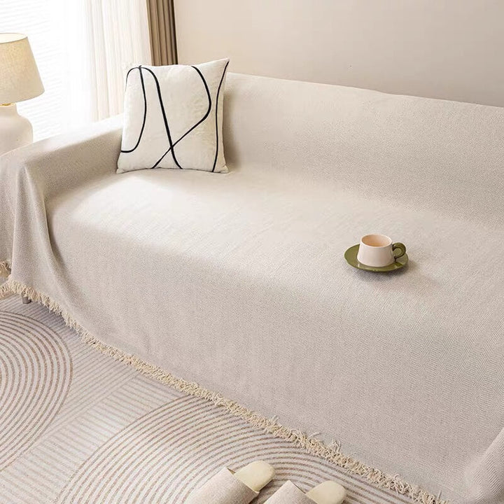 Swatch of wear-resistant chenille herringbone fabric, suitable for sofa slipcover and furniture protection