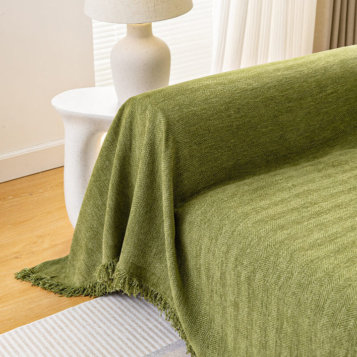 Textured chenille herringbone slipcover in a modern living space, enhancing home decor