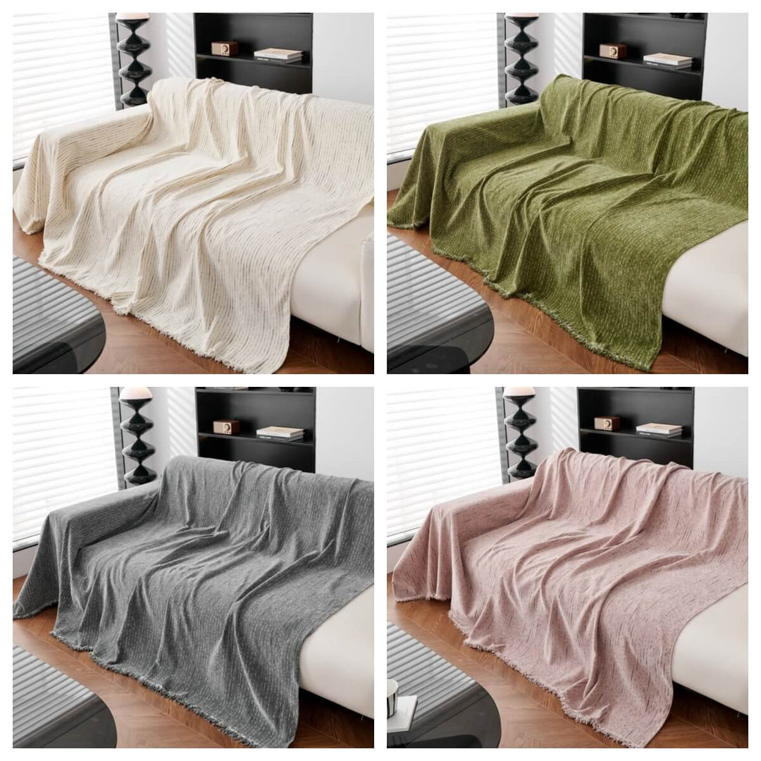 Textured chenille couch throw in a cozy living room setting, soft and practical for family and pets