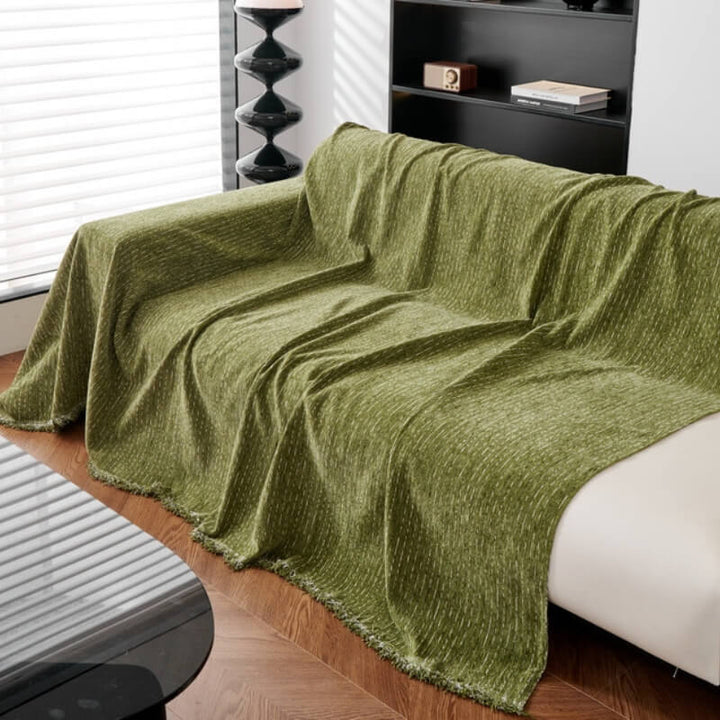 Pet-friendly chenille couch cover in a stylish shade, offering an easy update to home decor