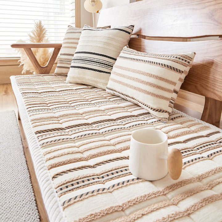 Unisex chenille striped sofa cover, non-slip couch protector in plush fabric, pet-friendly home decor