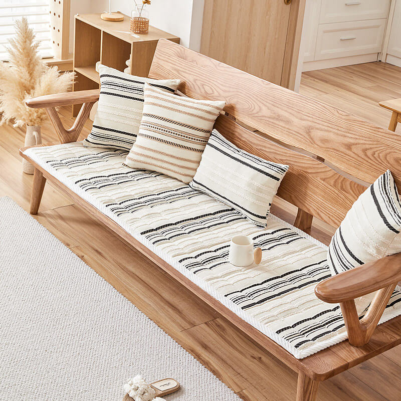 Modern chenille striped sofa cover, non-slip, durable furniture protector, easy to clean