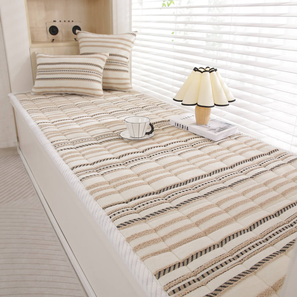 Elastic chenille striped couch cover, non-slip, snug fit for furniture protection, washable