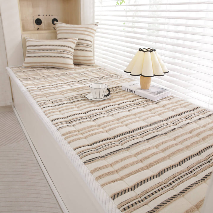 Elastic chenille striped couch cover, non-slip, snug fit for furniture protection, washable