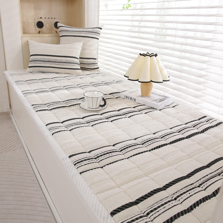 Elegant chenille striped sofa protector, non-slip, ideal for high traffic areas, home decor