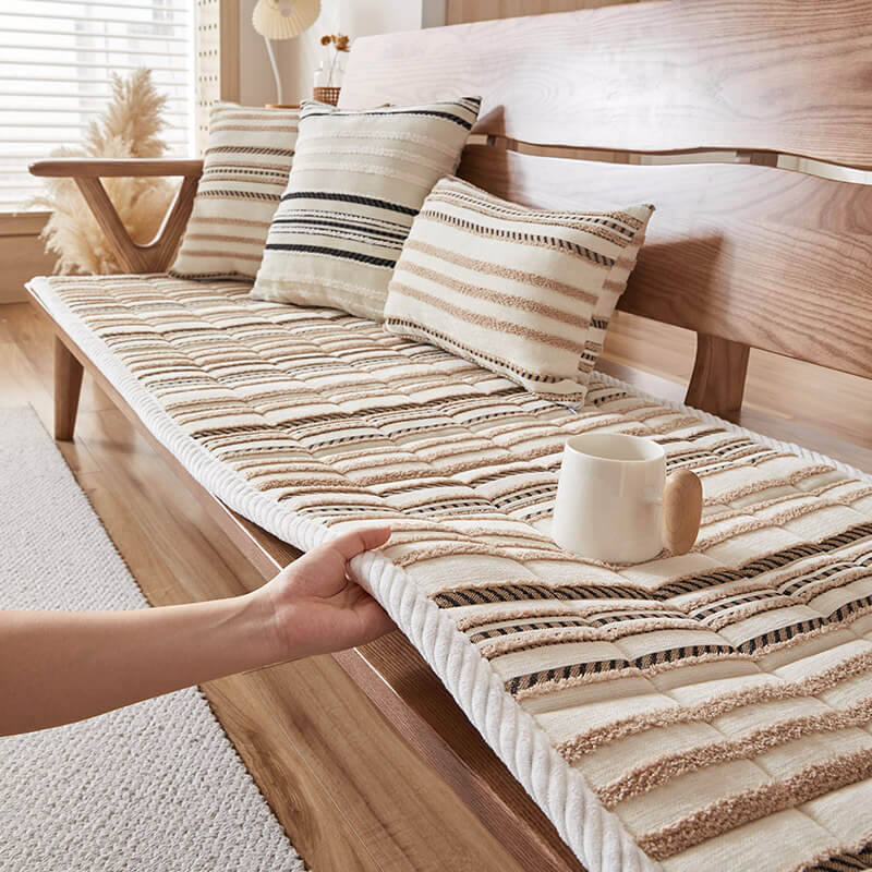 Stylish chenille striped couch protector, non-slip furniture cover, enhances home decor