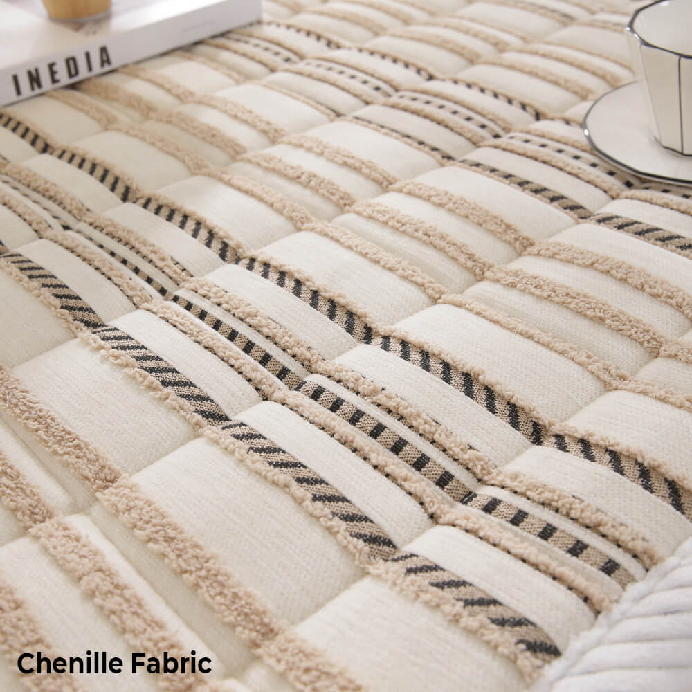 Comfortable chenille striped sofa cover, pet-friendly, non-slip backing, modern design