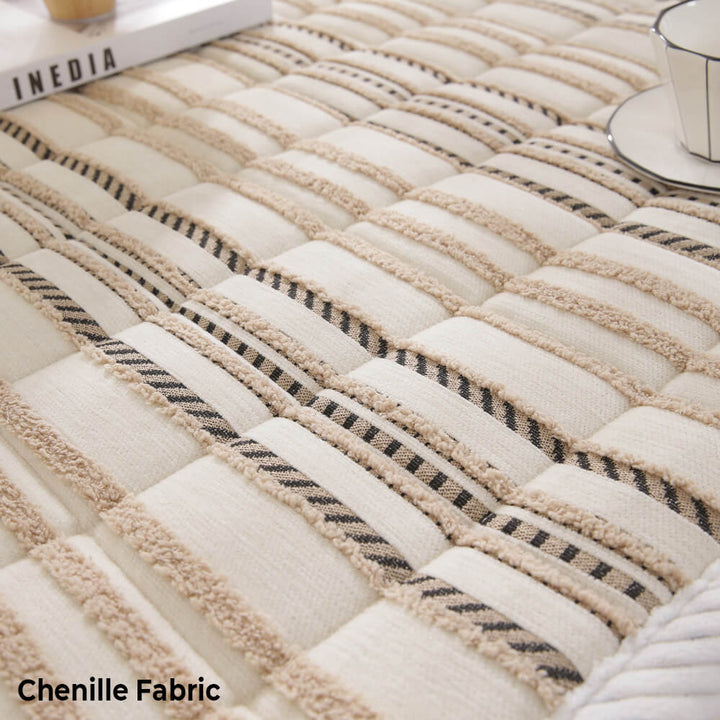 Comfortable chenille striped sofa cover, pet-friendly, non-slip backing, modern design