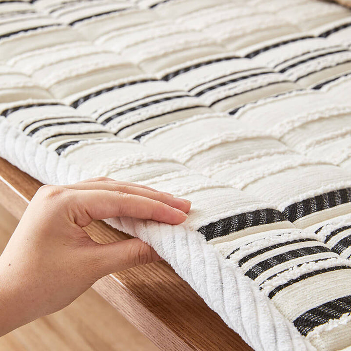 Luxurious chenille striped sofa protector, non-slip design, plush and soft, home upgrade