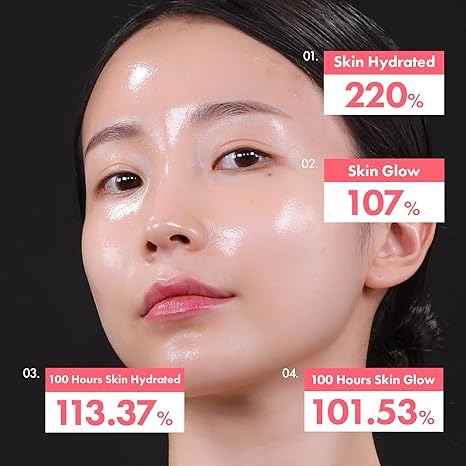 Face with radiant glow after using the collagen facial mask. Unisex K-Beauty for youthful, firming & hydration.