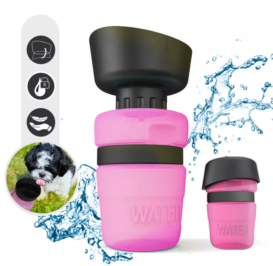 Unisex collapsible portable pet water bottle for dogs with attached bowl, ideal for pet hydration on travel