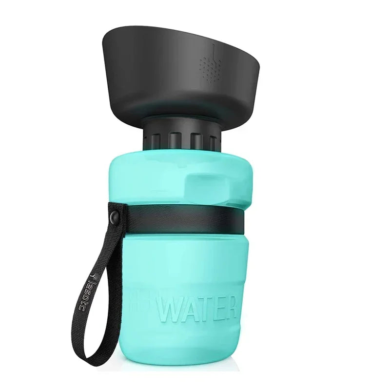 Outdoor pet gear: portable dog water bottle with fold-out bowl, essential for pet hydration during travel