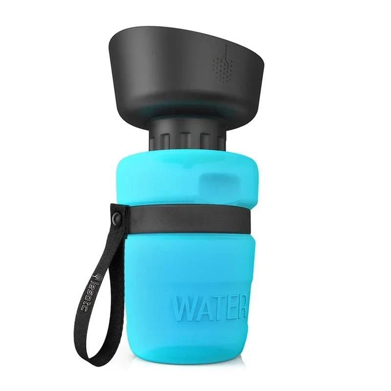 Compact collapsible pet water bottle & food dispenser for dogs, perfect for travel and pet hydration