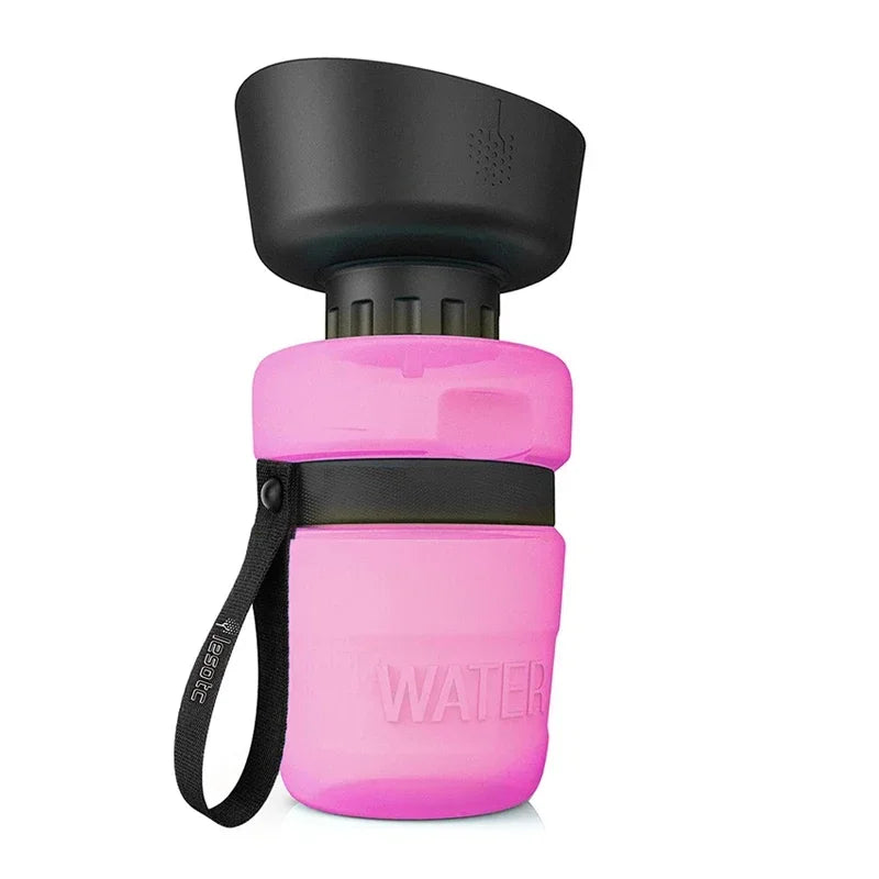 Unisex portable pet water bottle with attached travel dog bowl for easy outdoor hydration for pets