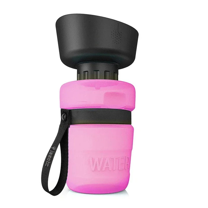 Unisex portable pet water bottle with attached travel dog bowl for easy outdoor hydration for pets