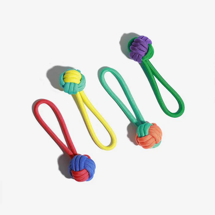 Knotted tug toy for dogs, a colorful and durable chew toy for active play