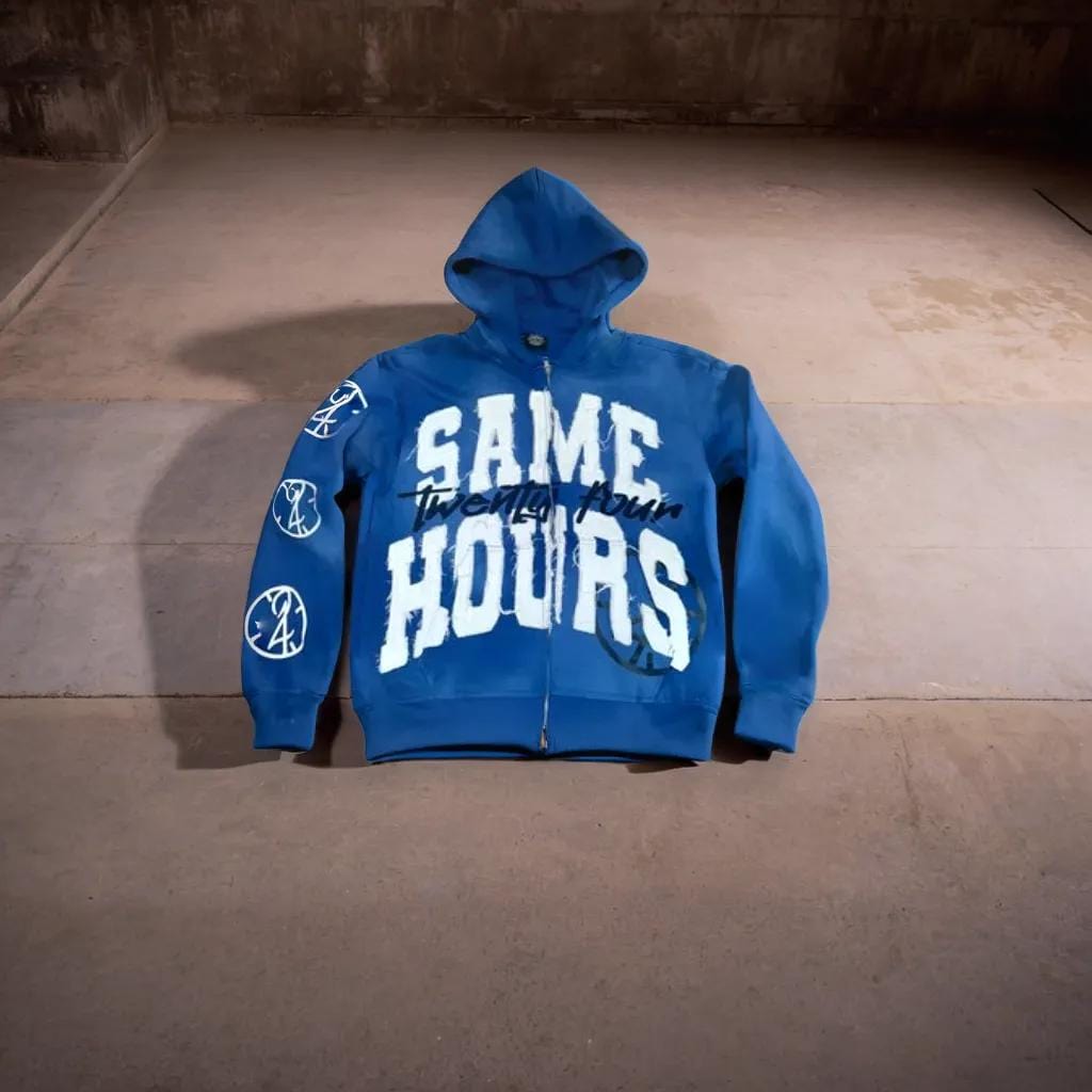 Colorful unisex statement zip-up hoodie, soft & comfortable for everyday casual wear and streetwear style.