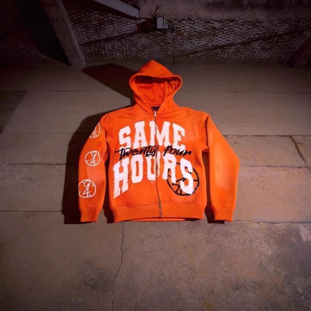 Vibrant unisex zip-up hoodie, a comfortable statement piece for modern streetwear and casual fashion trends.