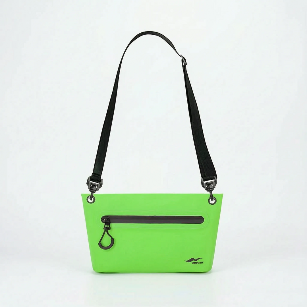 Waterproof travel dry bag with adjustable strap for comfortable carrying.