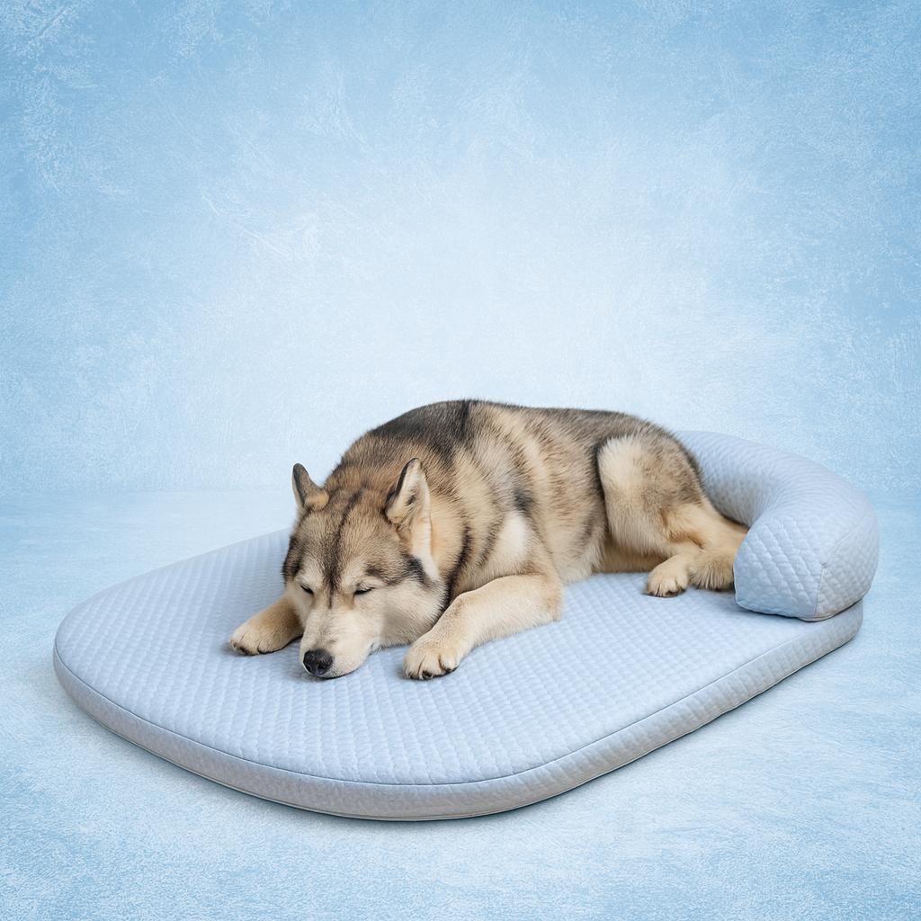 Unisex cooling ice silk pet bed with 3D sponge cushion for ultimate dog comfort