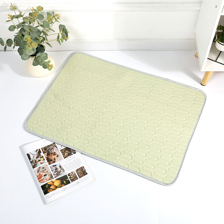 Rolled-up cooling pet mat, highlighting its portability and compact design for pets