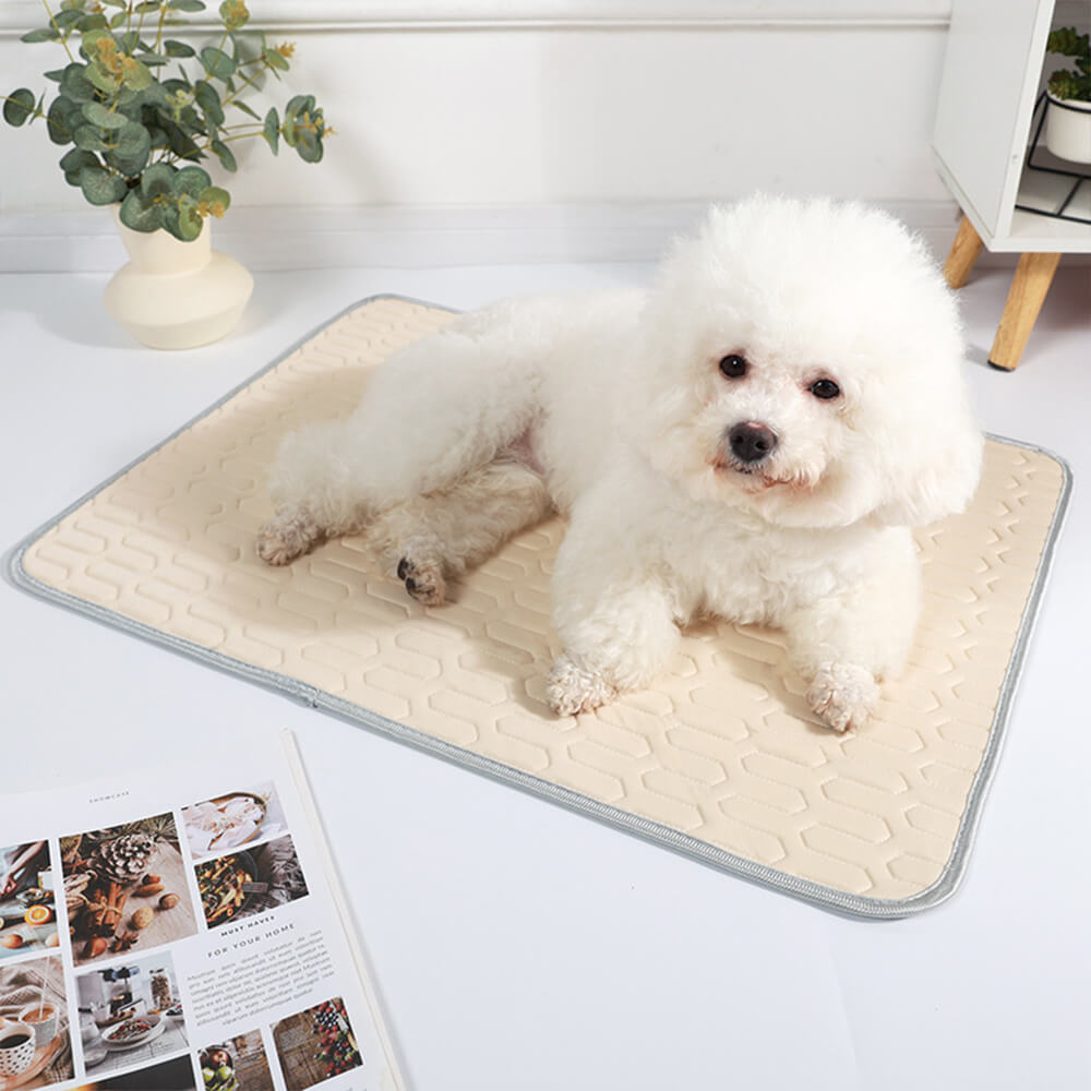 Close-up of icy silk cooling pet mat texture, breathable for dog and cat comfort