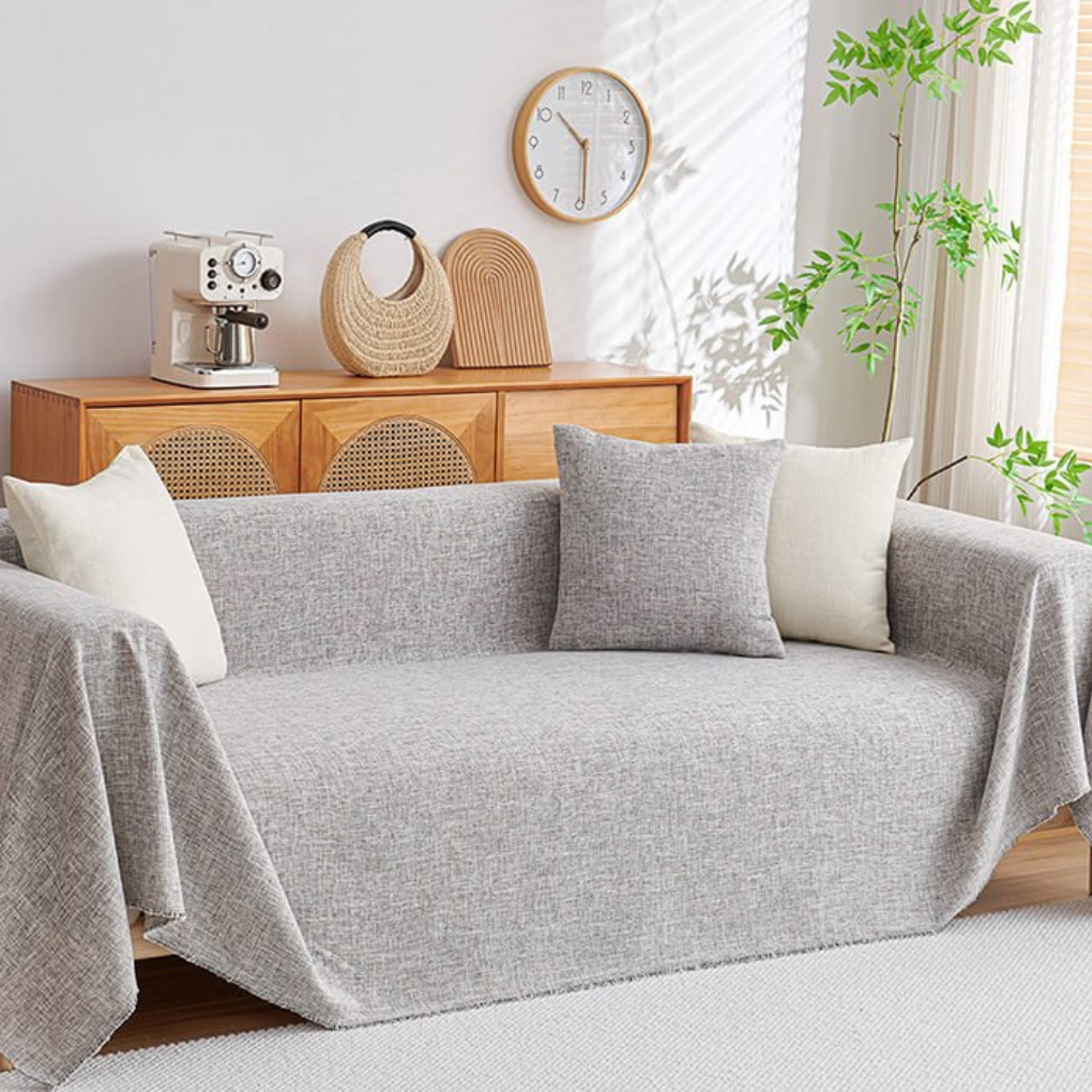 New4 cotton linen sectional sofa slipcover, L-shaped solution, breathable fabric, pet-friendly protection