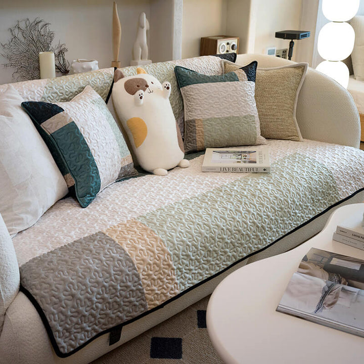 Sectional cotton sofa cover, anti-scratch and pet friendly for home decor functionality