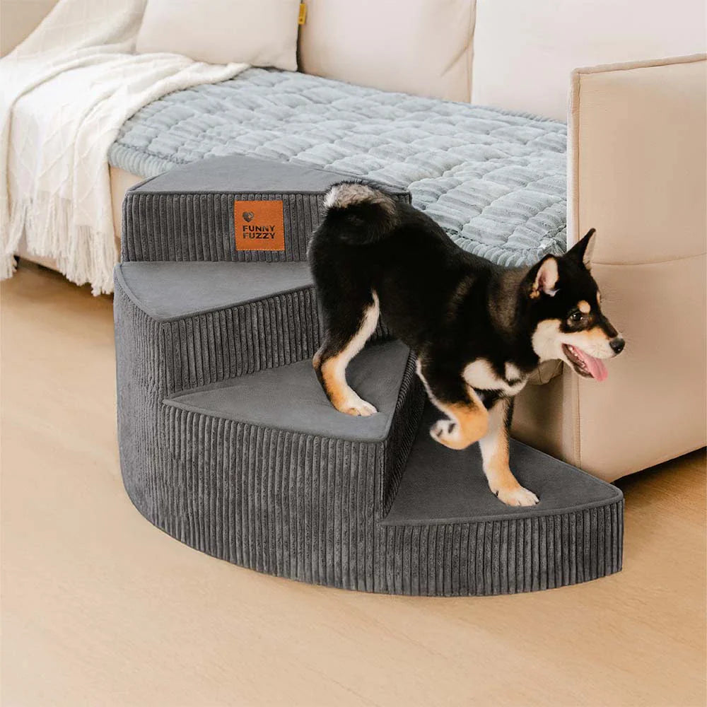 Unisex cozy corduroy joint-friendly spiral pet stairs for small dogs & senior pets