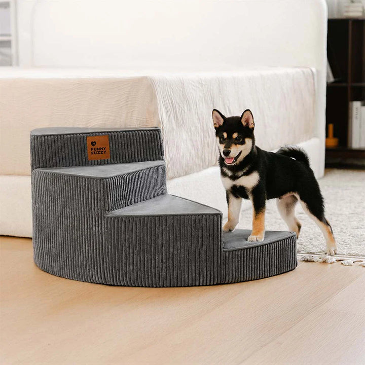Corduroy pet stairs with removable cover, ideal for joint support & easy cleaning