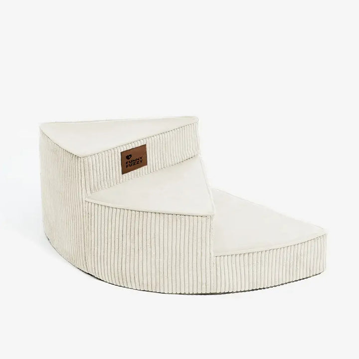 Cozy corduroy spiral pet stairs, perfect for small dogs needing joint assistance