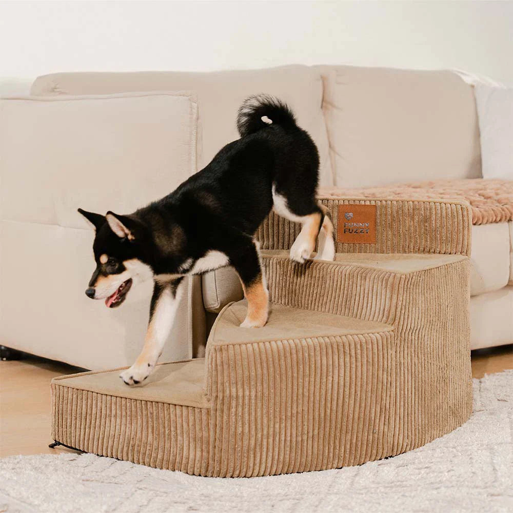 Corduroy spiral dog stairs with joint support, a practical pet ramp for small breeds