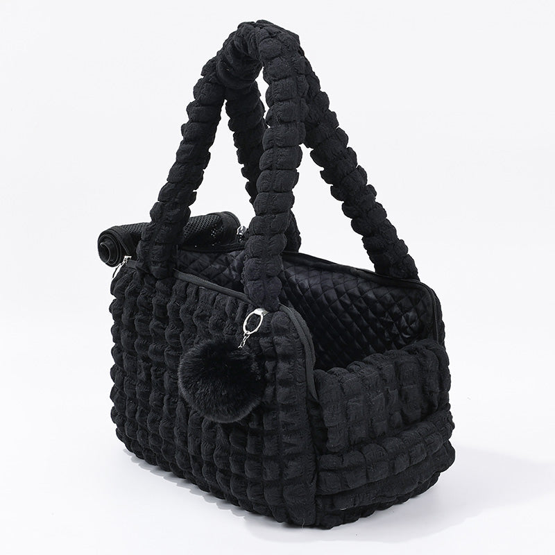 Cozy cat carrier shoulder bag with a pet enjoying the soft interior